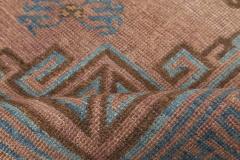Mid 20th Century Geometric Brown Blue Samarkand Hand Knotted Wool Rug - 2456332