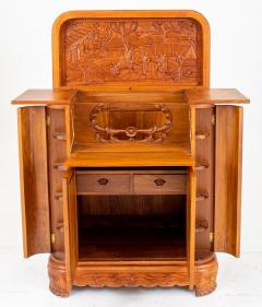 Mid 20th Century Heavily Hand Carved Wood Cocktail Bar Cabinet - 3008230