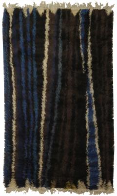 Mid 20th Century Ingrid Dessau Swedish Striped Black Blue Ivory Handmade Rug - 2441782