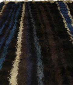 Mid 20th Century Ingrid Dessau Swedish Striped Black Blue Ivory Handmade Rug - 2441783