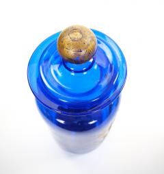 Mid 20th Century Italian Gilt and Hand Painted Cobalt Blue Glass Apothecary Jars - 4793726