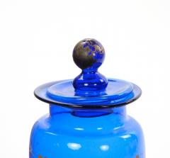 Mid 20th Century Italian Gilt and Hand Painted Cobalt Blue Glass Apothecary Jars - 4793728