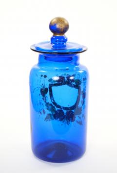 Mid 20th Century Italian Gilt and Hand Painted Cobalt Blue Glass Apothecary Jars - 4793730