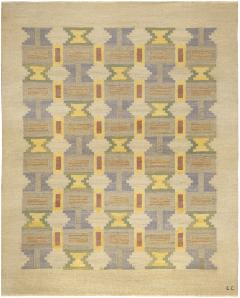 Mid 20th Century Judith Johansson Soldis Swedish Beige Blue Yellow Wool Rug - 2439945