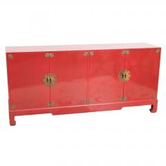 Mid 20th Century Modern Chinoiserie Red Lacquered Four Door Buffet Server - 4462333