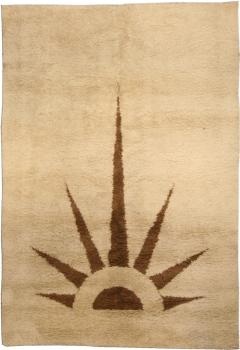Mid 20th Century Moroccan Art Deco Design Natural Undyed Wool Rug - 2457045