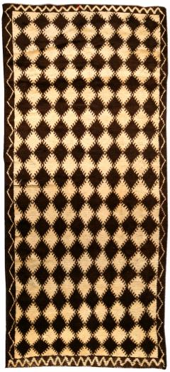 Mid 20th Century Moroccan Diamond Design Brown Beige Handmade Wool Rug - 2453226