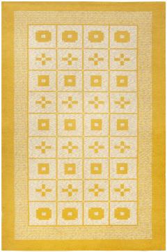 Mid 20th Century Reversible Geometric Mustard Yellow Gray Ivory Swedish Rug - 2441725