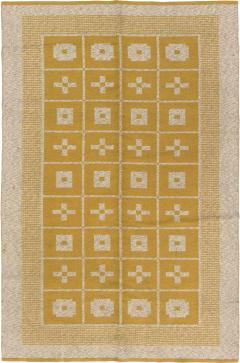 Mid 20th Century Reversible Geometric Mustard Yellow Gray Ivory Swedish Rug - 2441726