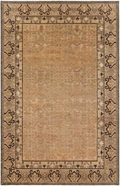 Mid 20th Century Samarkand Beige Brown and Black Handwoven Wool Rug - 2456413