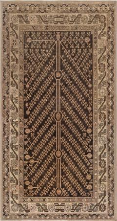 Mid 20th Century Samarkand Brown Beige Pink Handmade Wool Rug - 2456425