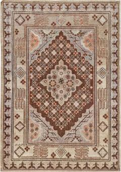 Mid 20th Century Samarkand Gray Beige Purple Pink Handmade Wool Rug - 2456463