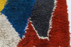 Mid 20th Century Scandinavian Yellow Blue Red Black Handwoven Wool Rug - 2439723