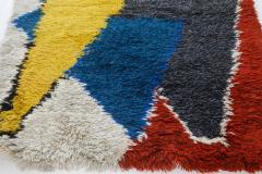 Mid 20th Century Scandinavian Yellow Blue Red Black Handwoven Wool Rug - 2439727