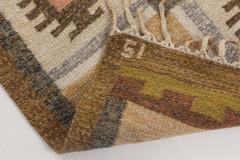 Mid 20th Century Swedish Brown Yellow Flat Weave Rug Signed by Ingegerd Silow - 2441754