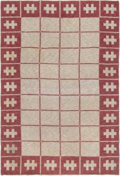 Mid 20th Century Swedish Carmine Red Ivory Flat Weave Wool Rug - 2442377