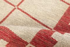 Mid 20th Century Swedish Carmine Red Ivory Flat Weave Wool Rug - 2442380