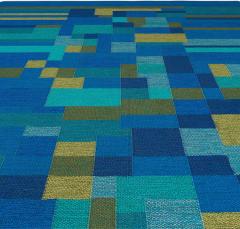 Mid 20th Century Swedish Geometric Green Blue Flat Weave Wool Rug Signed AB - 2442622