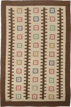 Mid 20th Century Swedish Geometric Wool Rug Woven Initials and Date Go 1952  - 2442136
