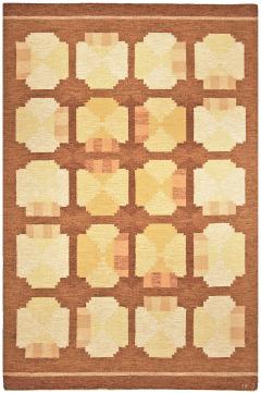 Mid 20th Century Swedish Geometric Yellow Orange and Brown Flat Weave Wool Rug - 2439833