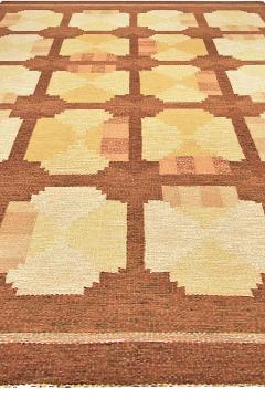 Mid 20th Century Swedish Geometric Yellow Orange and Brown Flat Weave Wool Rug - 2439834