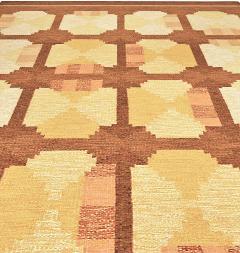 Mid 20th Century Swedish Geometric Yellow Orange and Brown Flat Weave Wool Rug - 2439835