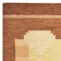 Mid 20th Century Swedish Geometric Yellow Orange and Brown Flat Weave Wool Rug - 2439836