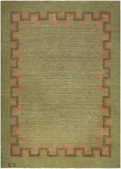 Mid 20th Century Swedish Green Coral Red Handmade Wool Rug by Ellen Stahlbrand - 2439815