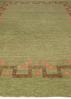 Mid 20th Century Swedish Green Coral Red Handmade Wool Rug by Ellen Stahlbrand - 2439816