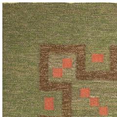 Mid 20th Century Swedish Green Coral Red Handmade Wool Rug by Ellen Stahlbrand - 2439818