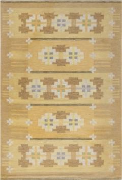 Mid 20th Century Yellow Swedish Flat Weave Wool Rug Signed by Ingegerd Silow - 2442383