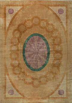 Mid 20th Century with Oval Medallion Chinese Yellow Purple Green Handmade Rug - 2452583