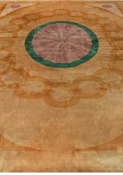 Mid 20th Century with Oval Medallion Chinese Yellow Purple Green Handmade Rug - 2452585