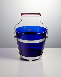 Mid 20th Large Blue Glass Ice Bucket Cooler with Pink Lucite Handle Spain 1960 - 3153634