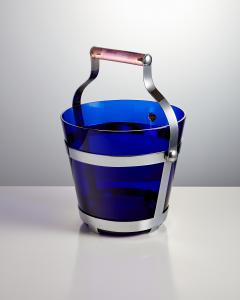 Mid 20th Large Blue Glass Ice Bucket Cooler with Pink Lucite Handle Spain 1960 - 3153635