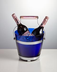 Mid 20th Large Blue Glass Ice Bucket Cooler with Pink Lucite Handle Spain 1960 - 3153640