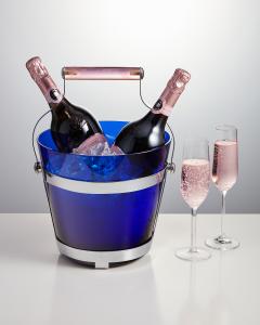 Mid 20th Large Blue Glass Ice Bucket Cooler with Pink Lucite Handle Spain 1960 - 3153641
