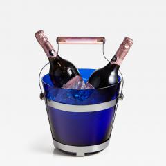Mid 20th Large Blue Glass Ice Bucket Cooler with Pink Lucite Handle Spain 1960 - 3154456