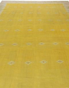 Mid 20th Yellow Century Indian Dhurrie Flat Woven Cotton Rug - 2441428