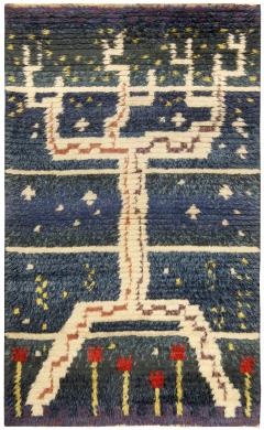 Mid 20th century Abstract Swedish Navy blue Ivory Red Handmade Pile - 2439795
