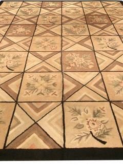 Mid 20th century Beige Brown Black Wool Handmade Hooked Rug - 2441535