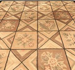 Mid 20th century Beige Brown Black Wool Handmade Hooked Rug - 2441536