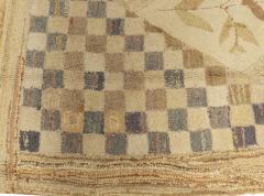 Mid 20th century Botanic Motifs on Checkered Beige Background Hooked Wool Rug - 2441506