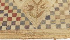 Mid 20th century Botanic Motifs on Checkered Beige Background Hooked Wool Rug - 2441507