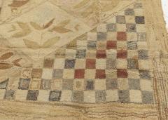 Mid 20th century Botanic Motifs on Checkered Beige Background Hooked Wool Rug - 2441508