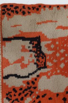 Mid 20th century French Art Deco Design Beige Black Orange Handmade Wool Rug - 2456477