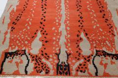 Mid 20th century French Art Deco Design Beige Black Orange Handmade Wool Rug - 2456478