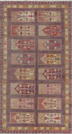 Mid 20th century Khotan Samarkand Purple Red and Yellow Handmade Wool Rug - 2455776