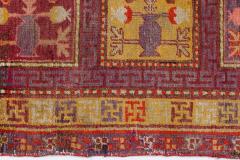 Mid 20th century Khotan Samarkand Purple Red and Yellow Handmade Wool Rug - 2455779