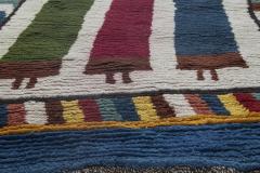 Mid 20th century Moroccan Red Green Yellow and Navy Blue Handmade Wool Rug - 2453261